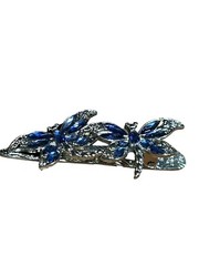Bejeweled Large Butterfly Dragonfly Hair Clip Barrette 3.25” Blue / Silver