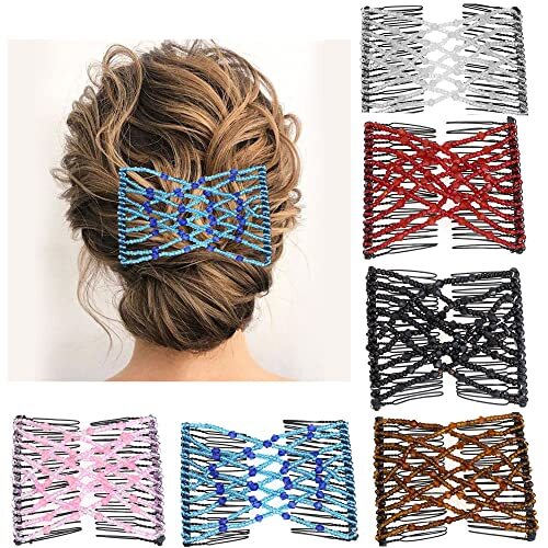 6 Pieces Magic Hair Comb Elastic Beaded Hair Clips Women Stretchy Bride Doubl…