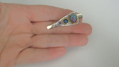 Small turquoise blue and purple stone metal alligator hair clip fine thin hair