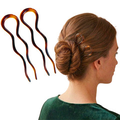 Parcelona French 2pc Wavy U Shape Hair Pin Cellulose Acetate 5″ Chignon Bun Pins