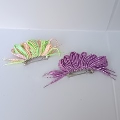 Vintage Shoelace French Hair Barrette-Lot Of 2-Metallic Thread-Purple-Pastel-80s