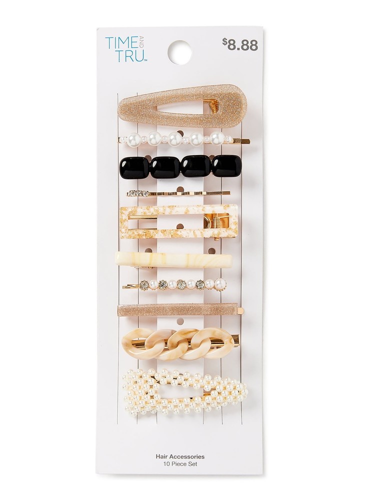 Time and Tru Women’s Multi-Color Hair Clip Set, 10-Pack, Off-White