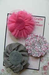 HOT PINK & GREY Fabric Lace Organza 3 Flower Pk 6 to 7.5cm Njoyfull Crafts O4