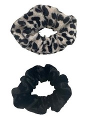 Scünci Day & Night Scrunchie Set Leopard Faux Fur + Black Velvet Soft & Stylish