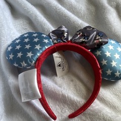 Disney Mickey Mouse Ears Headband Red/Blue Stars Pattern with Bow