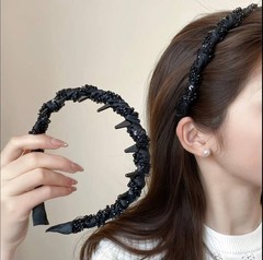 Black Beaded Decorative Headband for Women and Teens