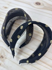 2 Pk Women’s Wide Mesh Headbands Black Brown Gold Dot Hairbands Hair Accessories