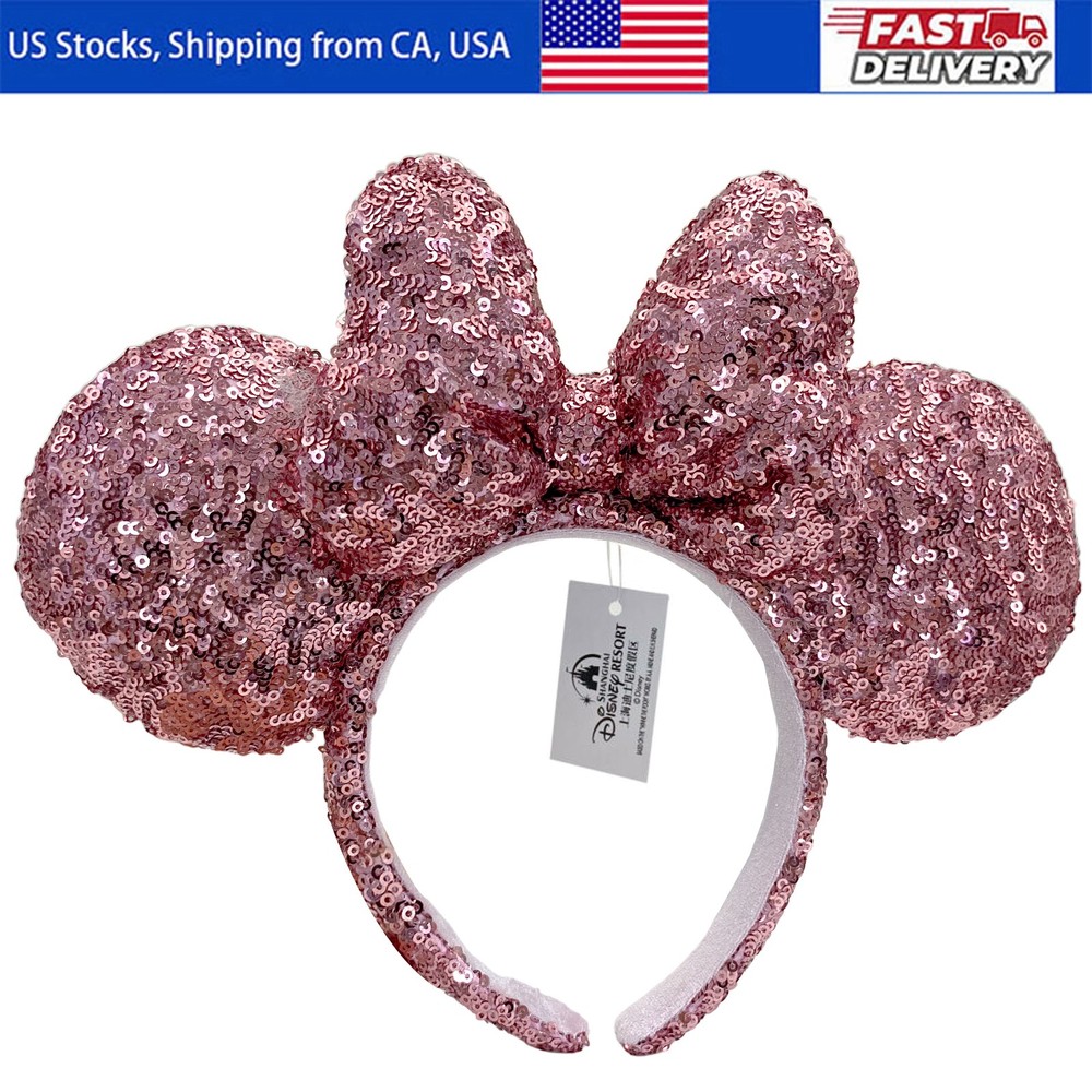 Disney-Parks Pink Minnie Mouse Sequins Ears Mickey limited Ribbon Headband