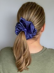 Navy Silky Satin Scrunchie | Big Scrunchies | Fashion Hair Ties | Team Colors