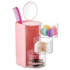 Olnverath 3-Layer Hair Accessories Organizer with Brush Holder, Pink
