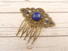 Small Gemstone Hair Comb with Lapis Lazuli Bronze Tone Unique Hair Accessories