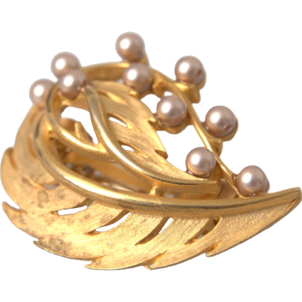 DOLCE & GABBANA Brooch Hair Pin Gold Brass Leaf Embellished Jewelry RRP 520usd