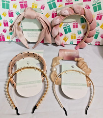 Hair Bands lot of 6. Pink bow, padded. pearl beads on goldtone band. All 6 New
