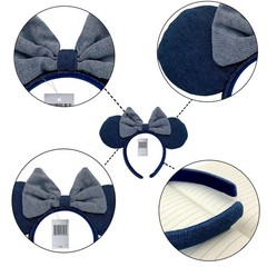 Disney-Parks Blue Mickey Minnie Mouse Stripe Denim Ears Blue Headband US Stock