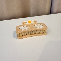 Tan Crochet Daisy Floral Rectangular Hair Claw Clip Boho Cottagecore Accessory