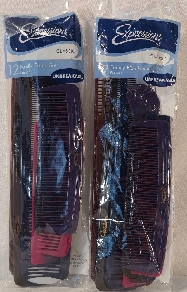 Vintage Expressions Unbreakable Classic Family Comb Set – 2 Pkgs of 12 Multi
