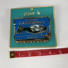 Piper K Original Sardines Hair Claw Clip Blue Gold Enamel Novelty Tinned Fish
