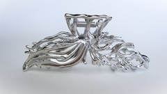 Large silver metal wavy hair claw clip for medium thick hair
