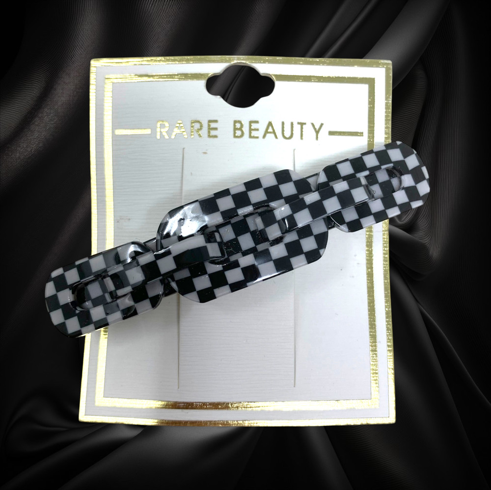NEW Retro Black & White Checkerboard Barrette Hair Clip New Wave Accessory 3.5″