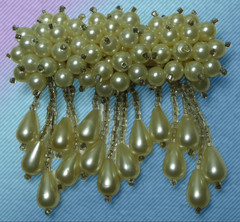 Hair Barrette Cluster of Faux Pearls Cascade Dangle Tassels
