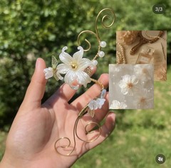 Gold Floral Wire Headpiece, White Flower & Beaded Accents for Wedding Party
