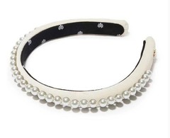 Lele Sadoughi Ivory Pearl Velvet Gigi Headband Embellished Designer Padded NWOT