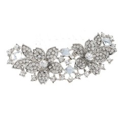 Silver Tone Metal Hair Comb With Clear Rhinestone HA4408-SCL