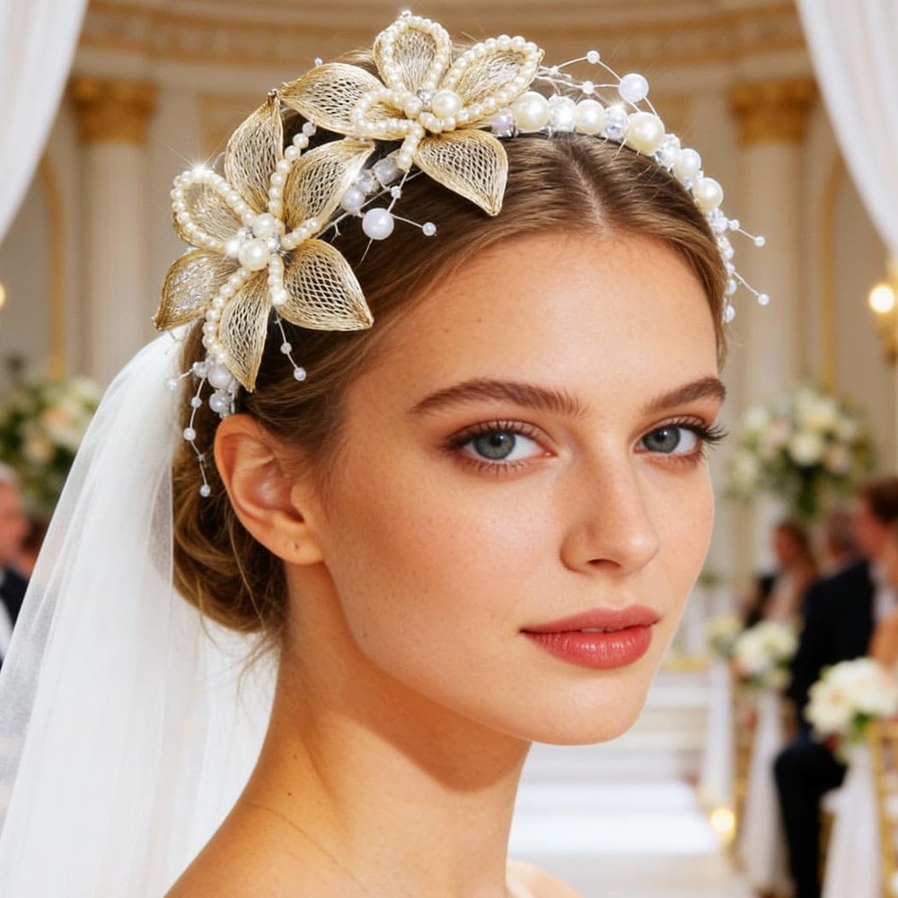 Flower Headbands Pearl Bridal Headpiece Bride Wedding Hair Accessories for Women
