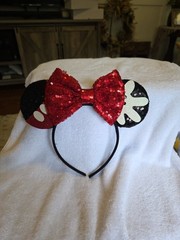 Disney Mickey Mouse Black Sequin Headband with Red Bow for Women Teens