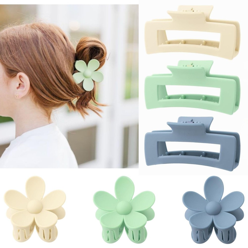 6 Pack Large Claw Clips for Women, Square & 6 Count (Pack of 1), Blue & green