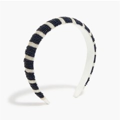 J. Crew Beaded Striped Beaded Puffy Headband Navy White Boho Chic Accessory NWT