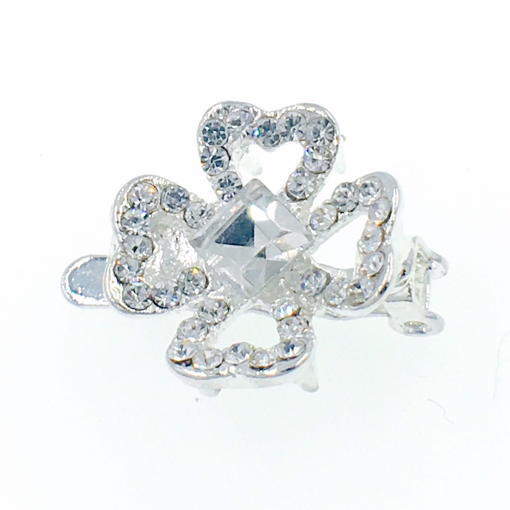 Small Magnet Hair Clip Rhinestone Crystal Hairpin Barrette Bridal Flower Silver