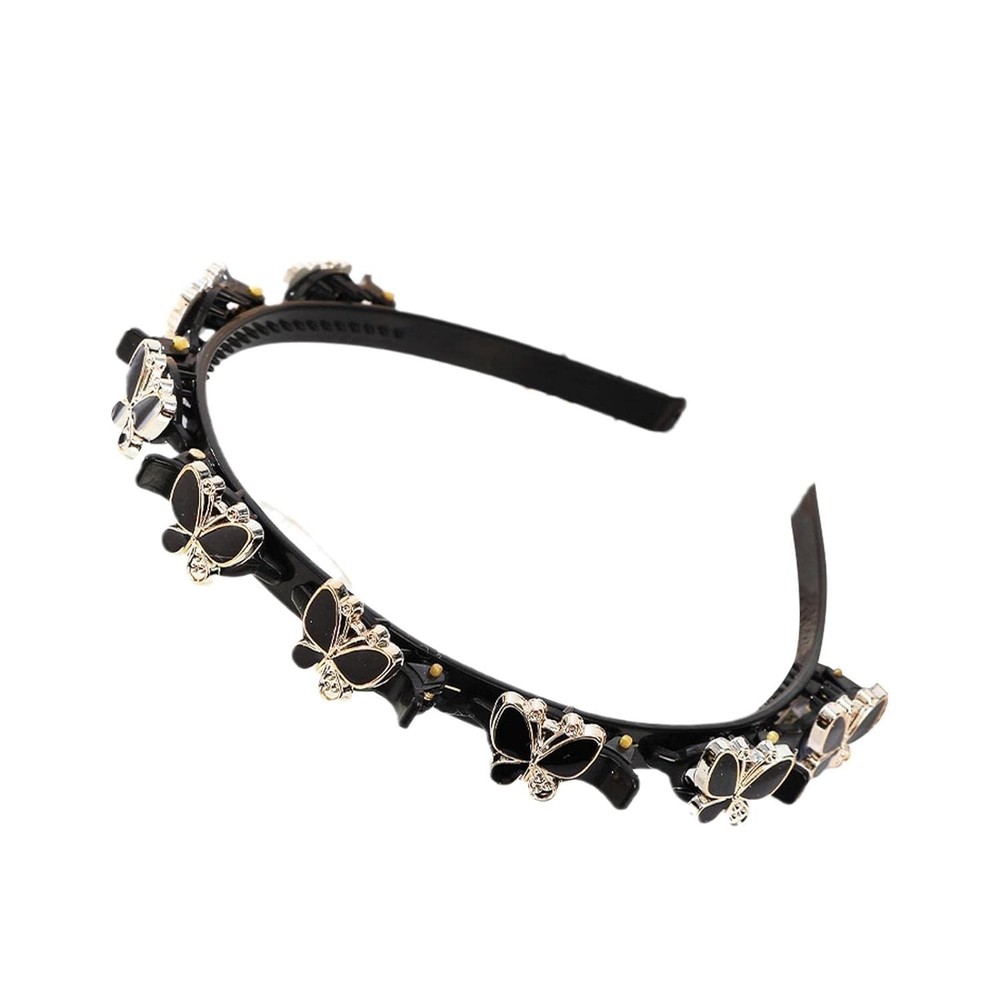GANPUB Black Fashion Butterfly Hairband with Clips 1 Count (Pack of 1),