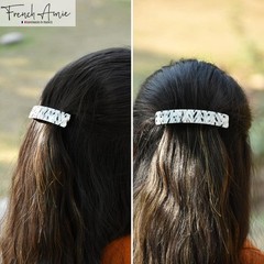 French Amie Oblong 3 1/2″ Celluloid Handmade Automatic Hair Barrette for Women
