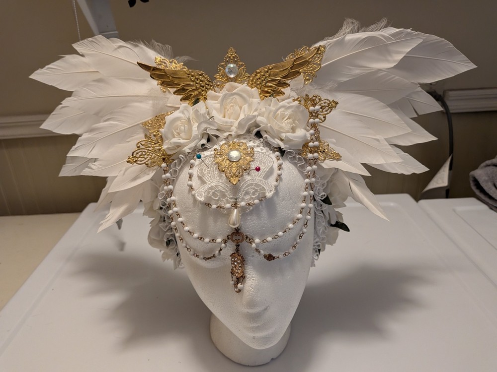 feather headpiece real metal cosplay fashion fairy festival headdress