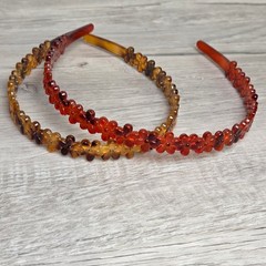 Vintage Style Flower Chain Headbands Set of 2 Amber Tortoise Plastic Teeth Hair