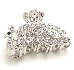 New White Silver Color Crystal High Quality Metal peacock hair claws clips