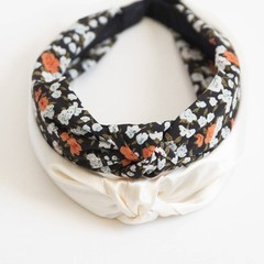 Isla Black Floral and White Satin Headbands Set