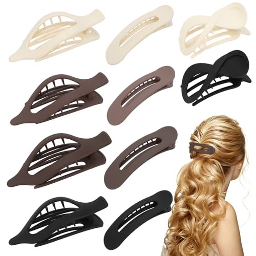 10 PCS Flat Hair Clips，Matte Neutral Flat Claw Clips 3 Types French Flat Claw