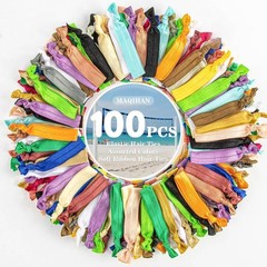 100 PCS Elastic No Crease Soft Ribbon Hair Ties – 20 Colors for Women and Girls
