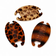 3 Set Brown Cheetah Banana Hair Comb Vintage Style French Twist Updo Barrette