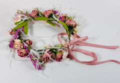 Mauve Flower Crown Wedding Quinceanera Communion Boho Feather Hair Wreath FH_C