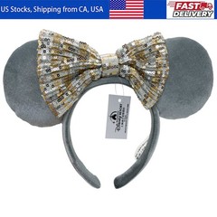 Disney-Parks Winter Frost Grey Sequin Bow Minnie Mouse Ears Headband US Stock