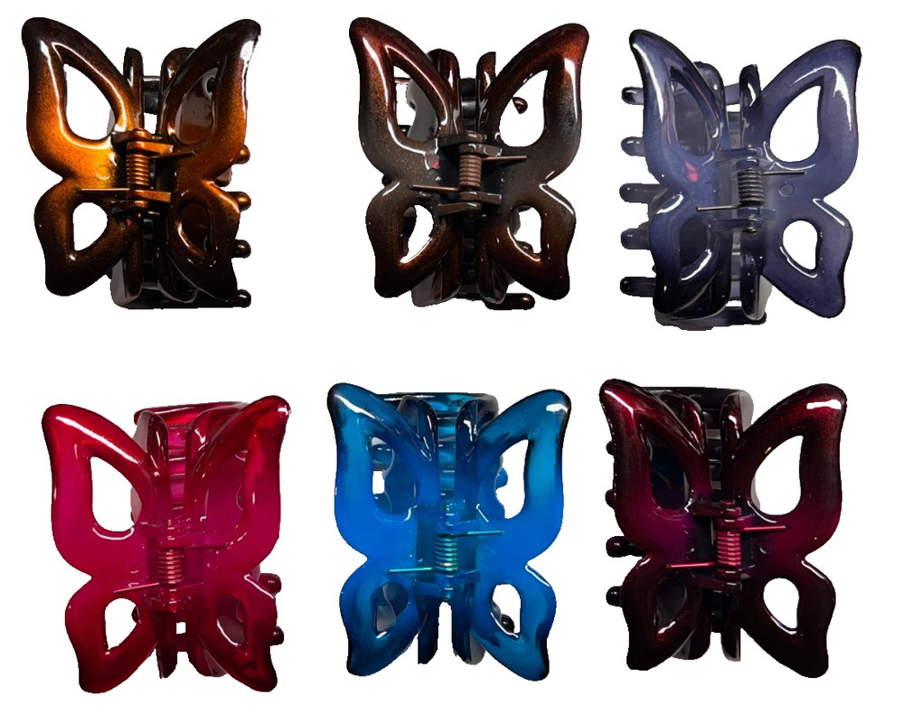 HAIR CLIPS BUTTERFLY – ASSORTED- MADE IN KOREA #6 PIECES 2.5″ -FREE SHIPPING