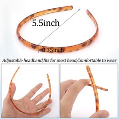 12 Pack Thin Tortoise Shell Headbands for Women Mens Teens Girls, Non‑Slip Teeth