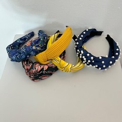 Set Of 5 Women’s Knotted Headbands With Floral Pearl & Striped Designs Fabric…