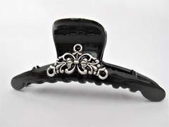 Black and silver metal design hair claw clip for fine, thin hair