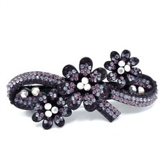 Elegant Crystal Triple Flower Purple Barrette