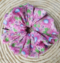 Pink Aster Floral Polyester Cotton Blend XXL Scrunchie 7″ Scrunchie Handcrafted