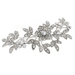 Silver Tone Metal Hair Comb With Clear Rhinestone HA4396-SCL